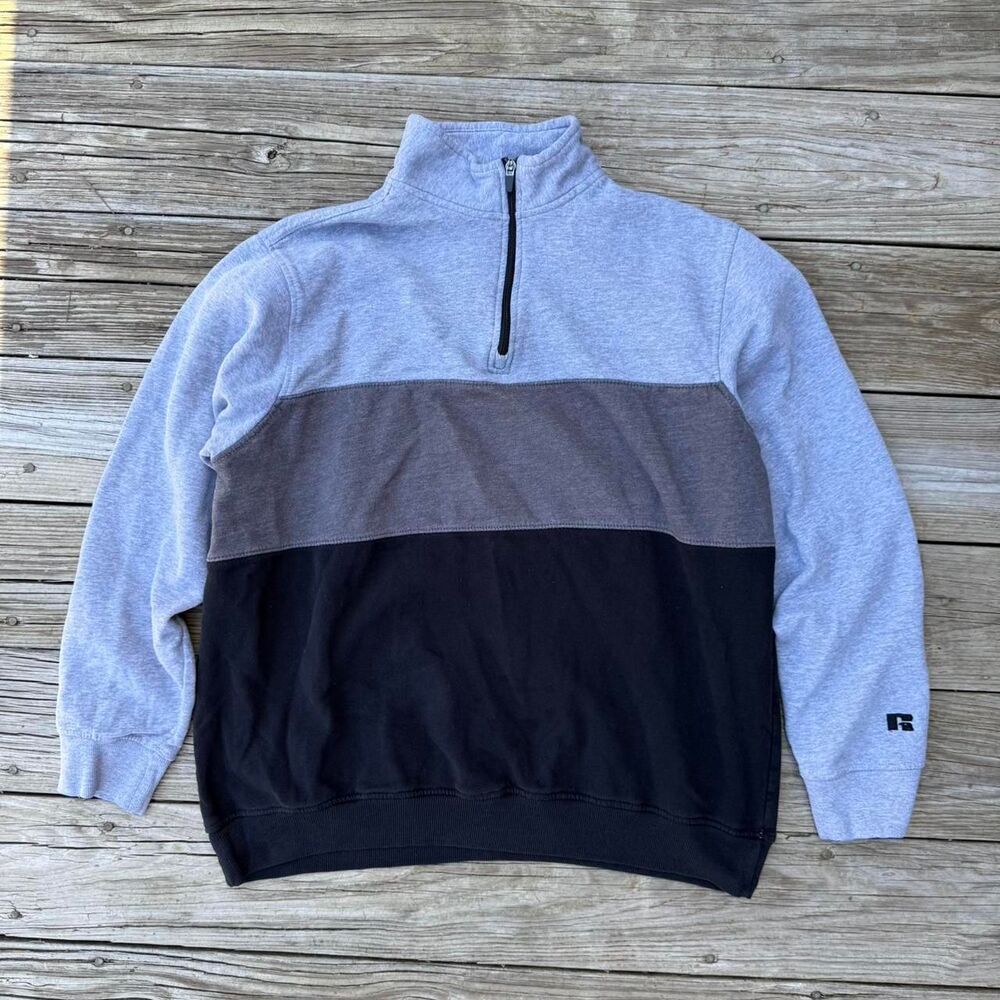 RUSSELL ATHLETIC 1/4 ZIP SWEATSHIRT – COLORBLOCK – XL – 2000S Y2K STYLE